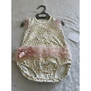 Kyle & Deena Baby Girls Bubble Romper 3-6M White Gold Hearts Pink Peach Tutu NEW